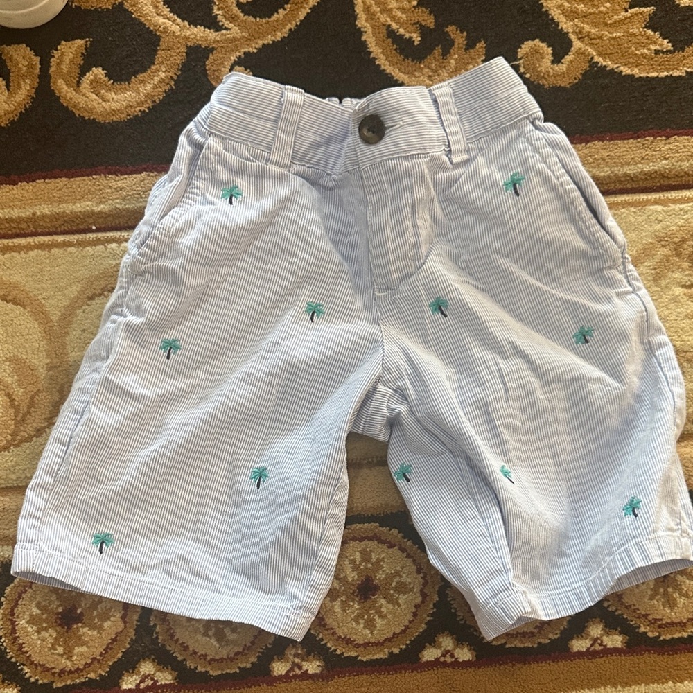Size 5 Janie and Jack shorts Striped Blue Kids Shorts with Palm Tree Embroidery